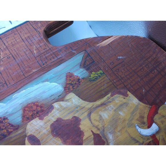 Vintage MCM Hand Painted Wood Wall Hanging, Farmhouse Country, Cow, Milk 1970's - Picture 5 of 9